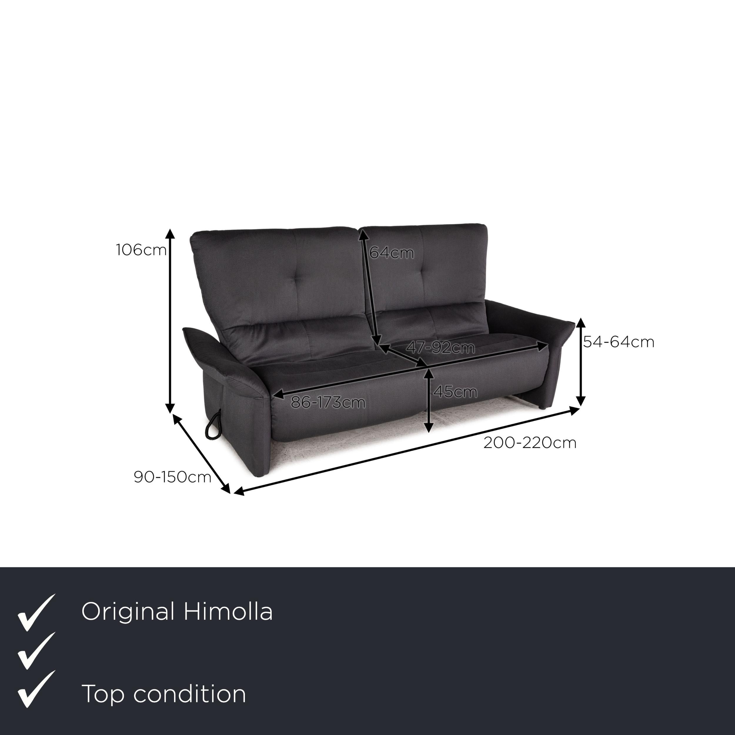 We present to you a Himolla Cumuly fabric sofa gray three-seater couch function relax function.

Product measurements in centimeters:

depth: 90
width: 200
height: 106
seat height: 45
rest height: 54
seat depth: 47
seat width: 86
back