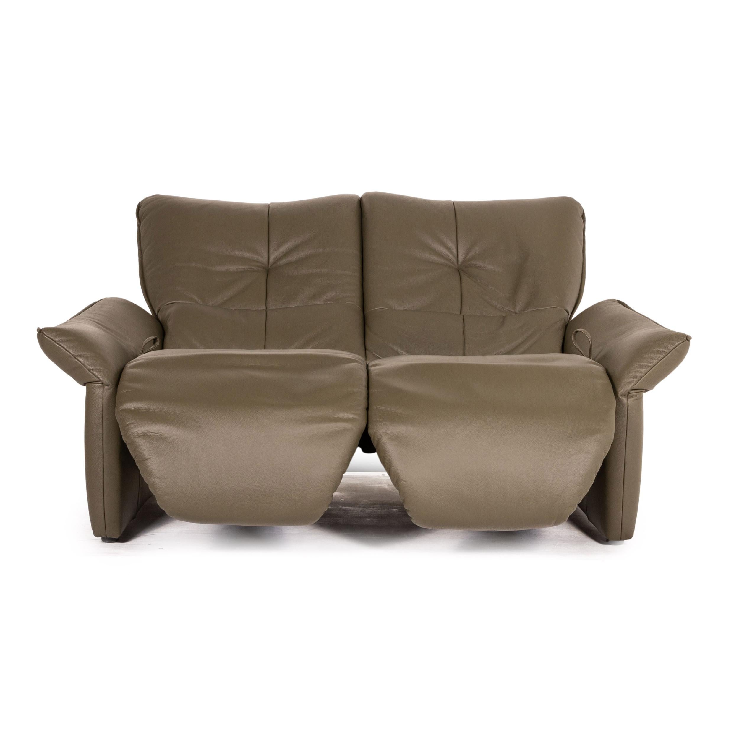 Himolla Cumuly Leather Sofa Olive Green Gray Green Two-Seater Function Relax  at 1stDibs