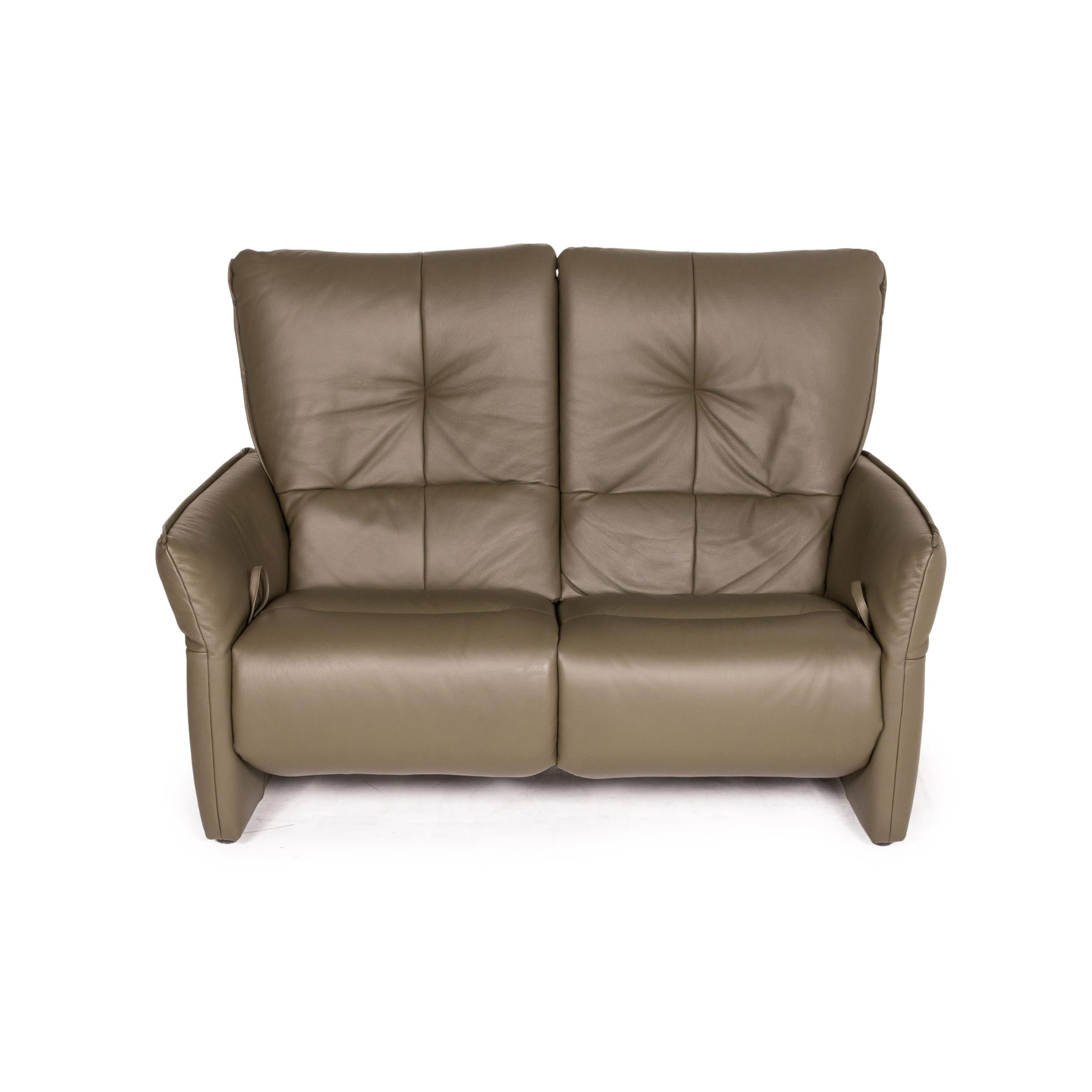 Himolla Cumuly Leather Sofa Olive Green Gray Green Two-Seater Function Relax In Fair Condition In Cologne, DE