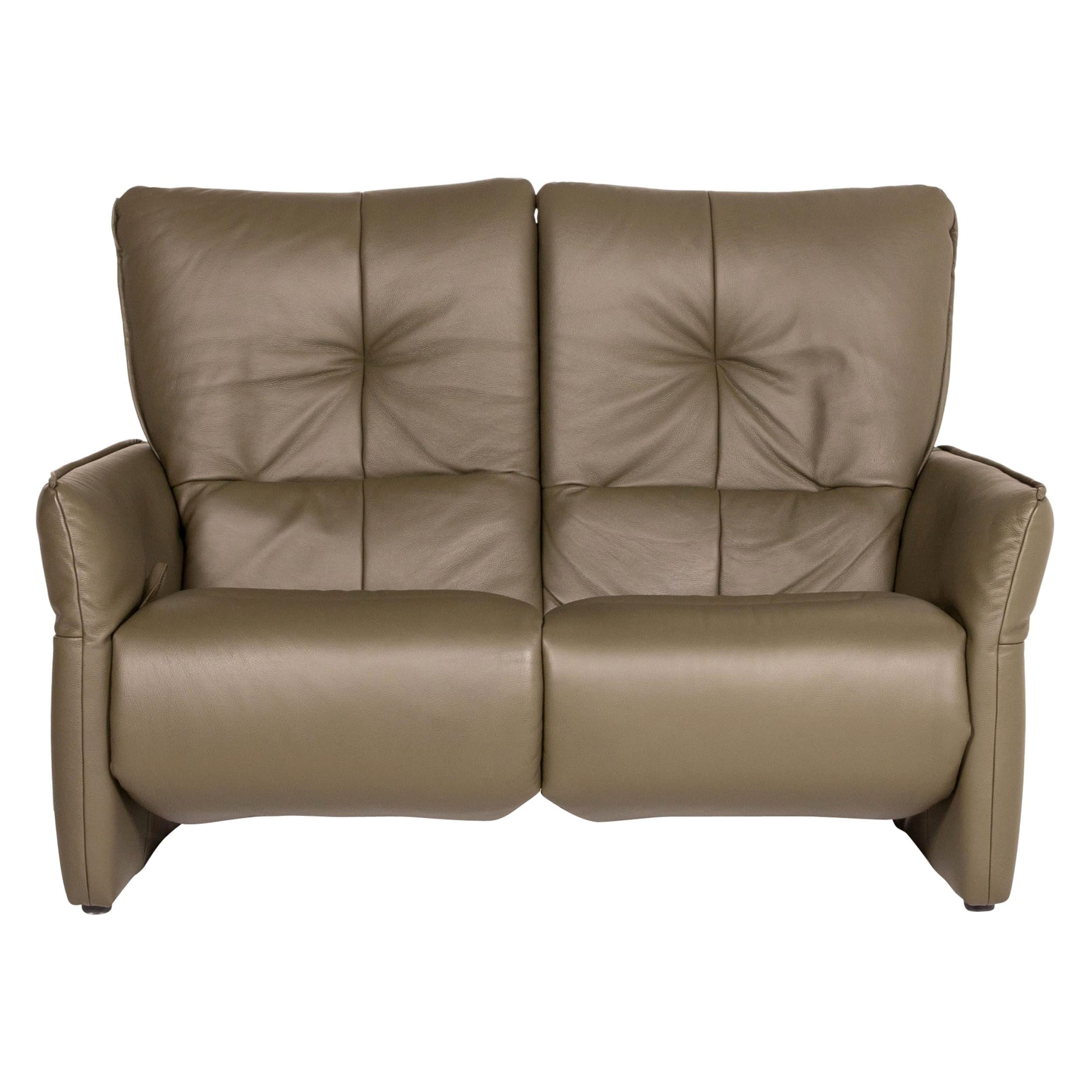 Himolla Cumuly Leather Sofa Olive Green Gray Green Two-Seater Function Relax