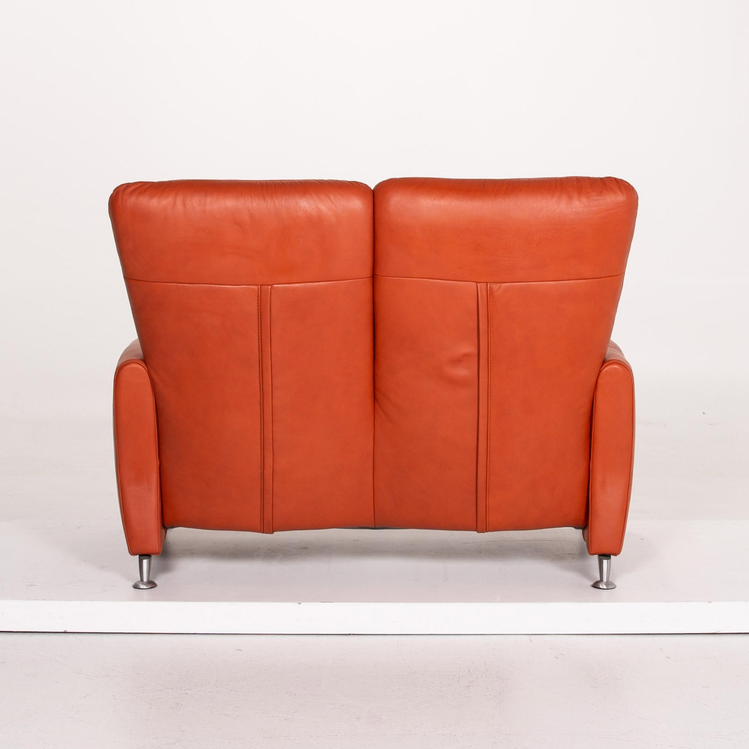 Himolla Cumuly Leather Sofa Orange Two-Seat Couch For Sale 3