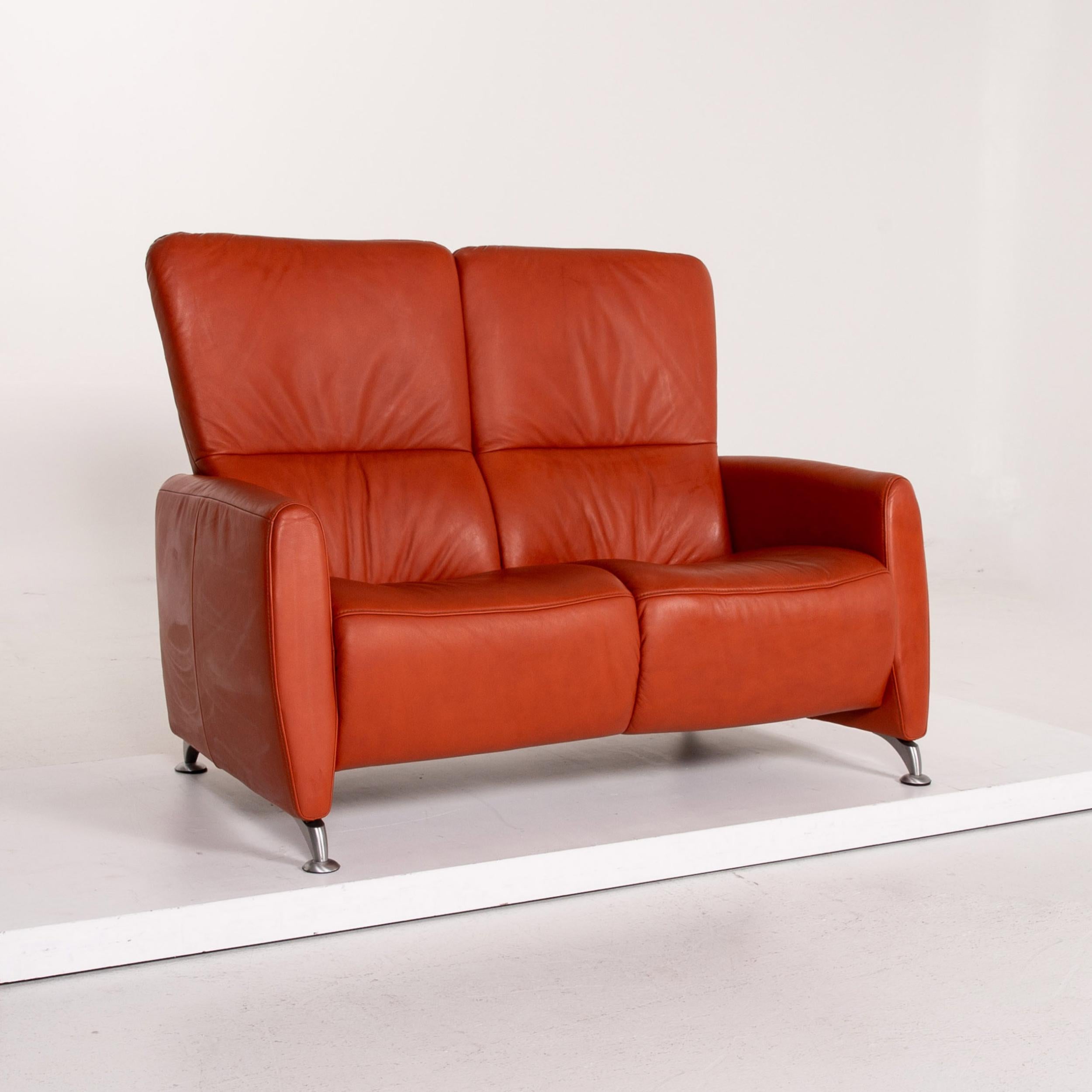 Contemporary Himolla Cumuly Leather Sofa Orange Two-Seat Couch For Sale