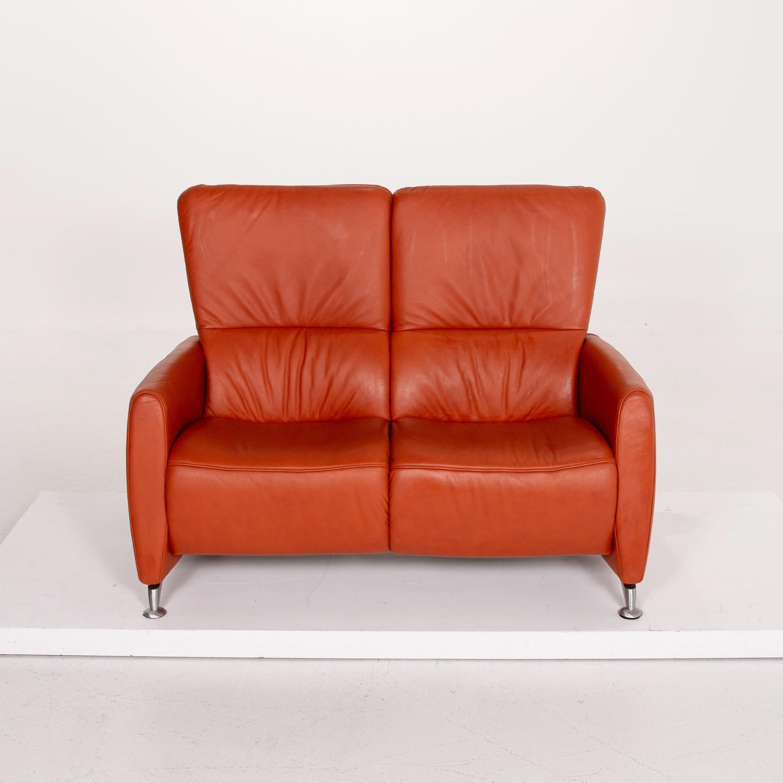 Himolla Cumuly Leather Sofa Orange Two-Seat Couch For Sale 1