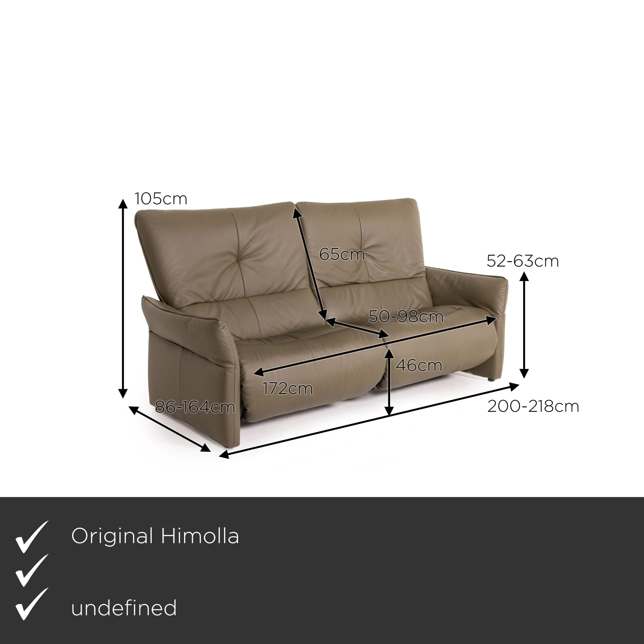 We present to you a Himolla Cumuly leather sofa set olive green 1x three-seater 1x two-seater.
 

 Product measurements in centimeters:
 

Depth: 86
Width: 200
Height: 105
Seat height: 45
Rest height: 52
Seat depth: 50
Seat width: