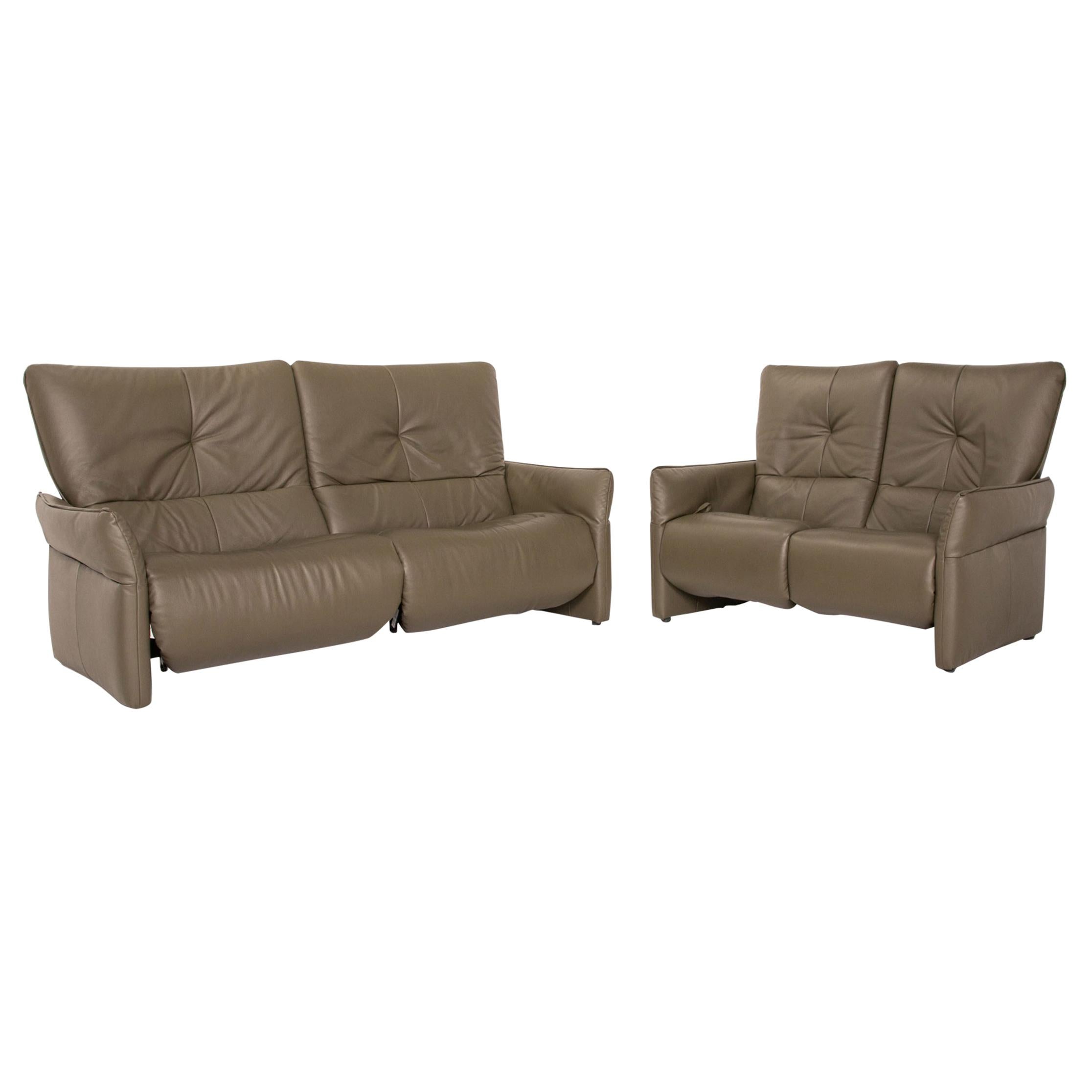 Himolla Cumuly Leather Sofa Set Olive Green 1x Three-Seater 1x Two-Seater
