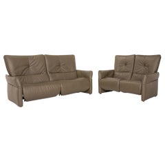 Himolla Cumuly Leather Sofa Set Olive Green 1x Three-Seater 1x Two-Seater