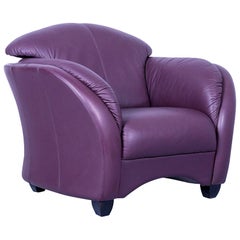 Himolla Designer Armchair Purple Leather Velvet Relax One Seat Couch Modern