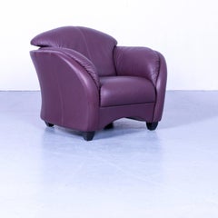 Himolla Designer Armchair Set Two Purple Leather Velvet One Seater Couch Modern
