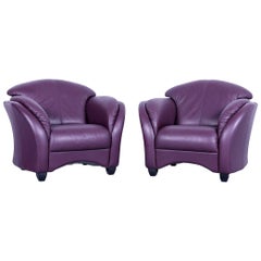 Himolla Designer Armchair Set Two Purple Leather Velvet One Seater Couch Modern