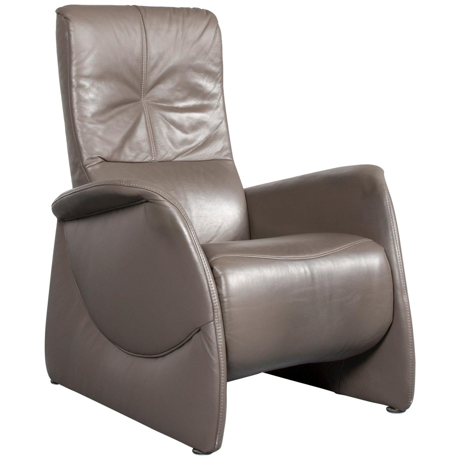 Himolla Designer Leather Armchair Grey Relax Function Chair For Sale