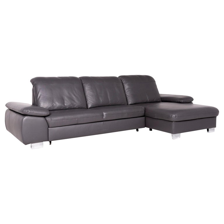 Himolla Designer Leather Corner Sofa Gray Genuine Couch