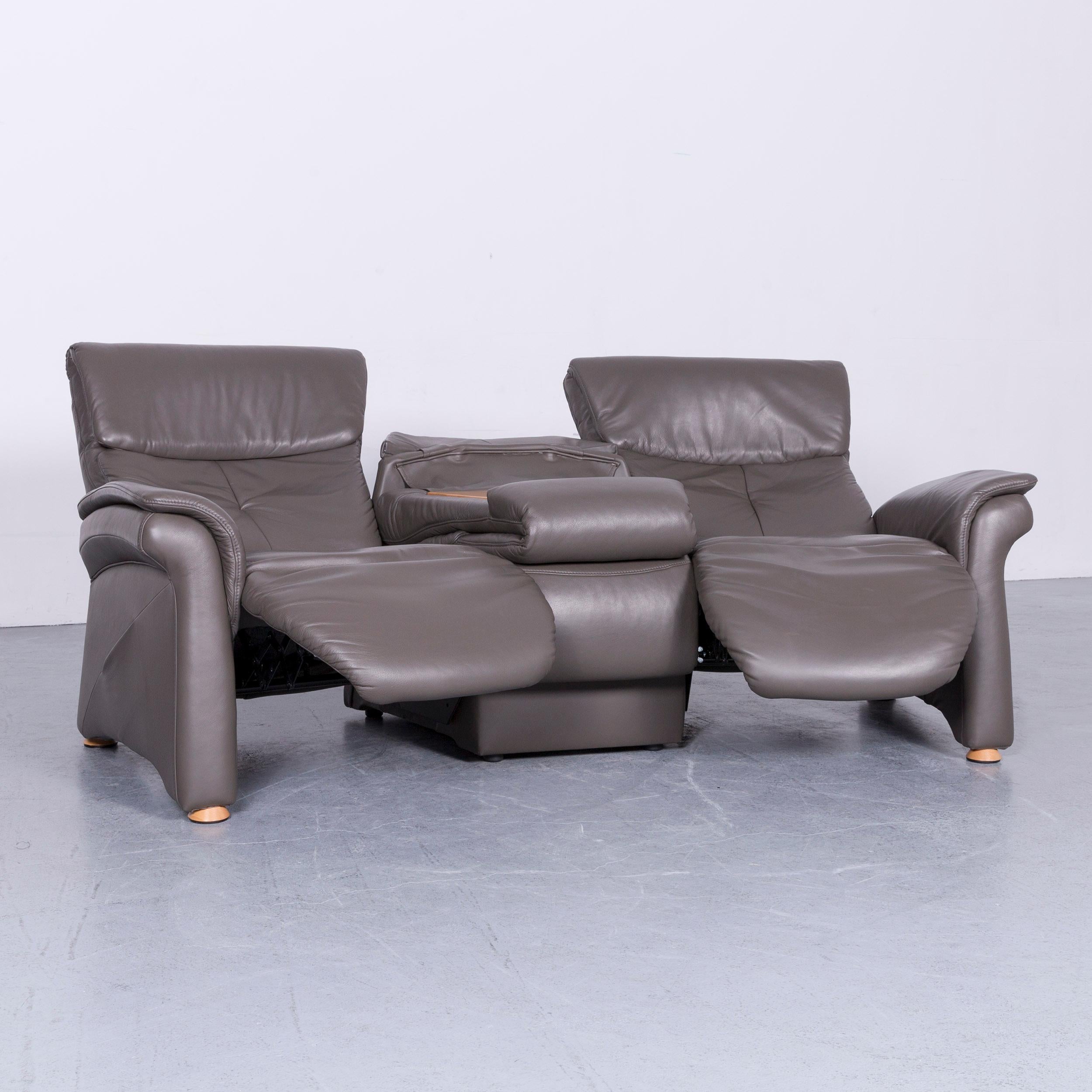 German Himolla Designer Leather Sofa Grey Three-Seat Couch Recliner