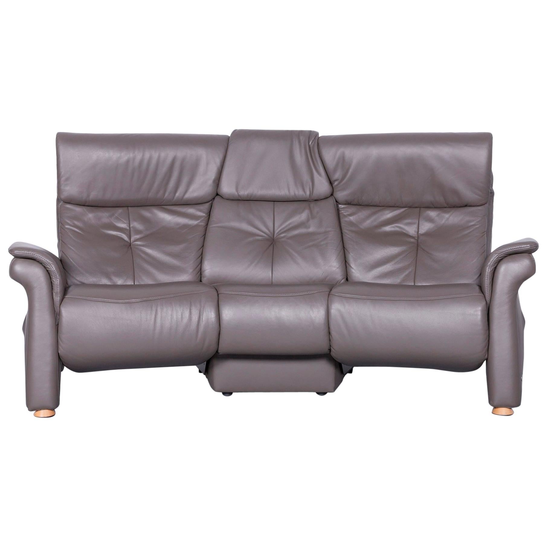 Himolla Designer Leather Sofa Grey Three-Seat Couch Recliner
