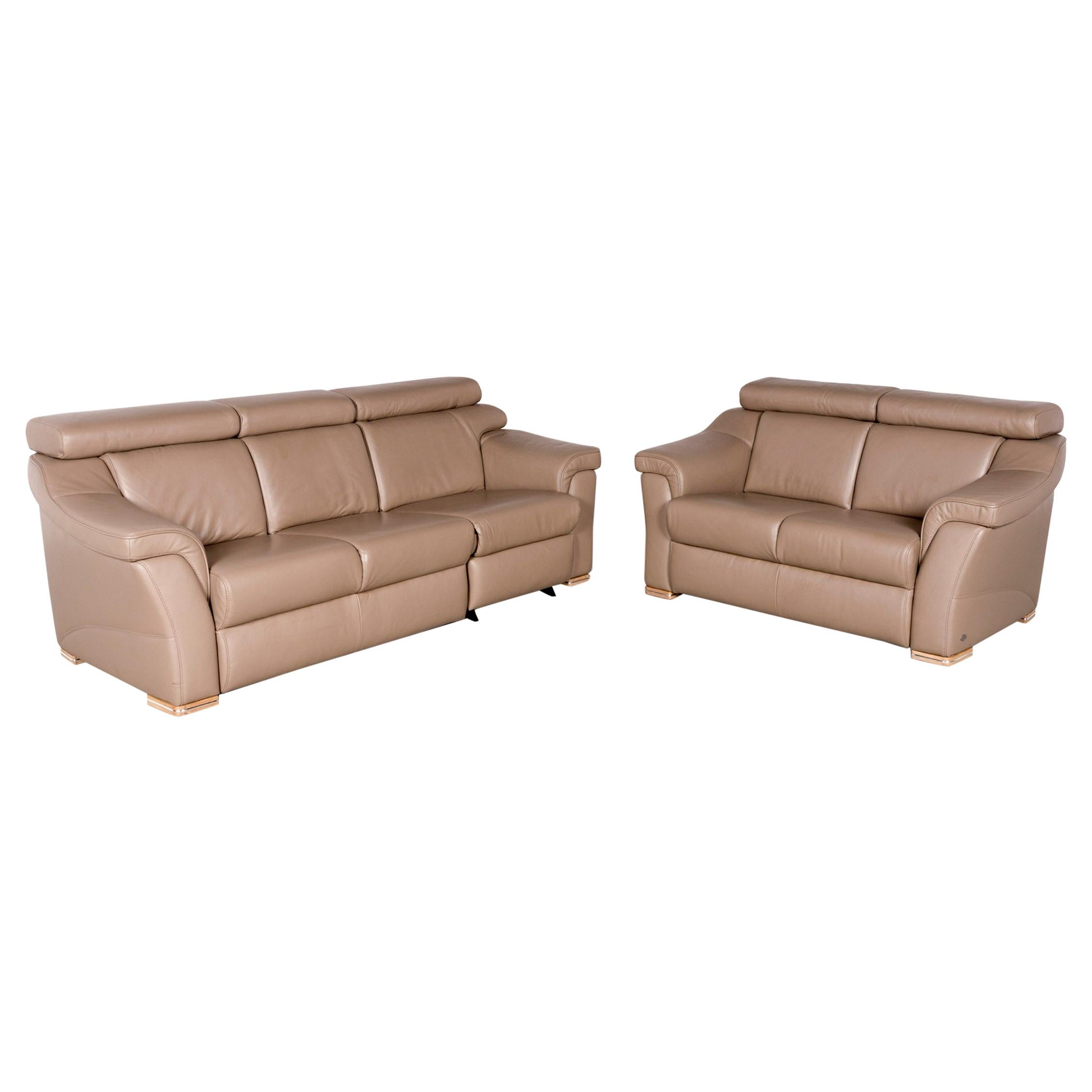 Himolla Designer Leather Sofa Set Brown Genuine Leather Two-Seat Three-Seat For Sale
