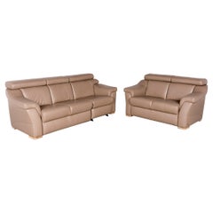 Himolla Designer Leather Sofa Set Brown Genuine Leather Two-Seat Three-Seat
