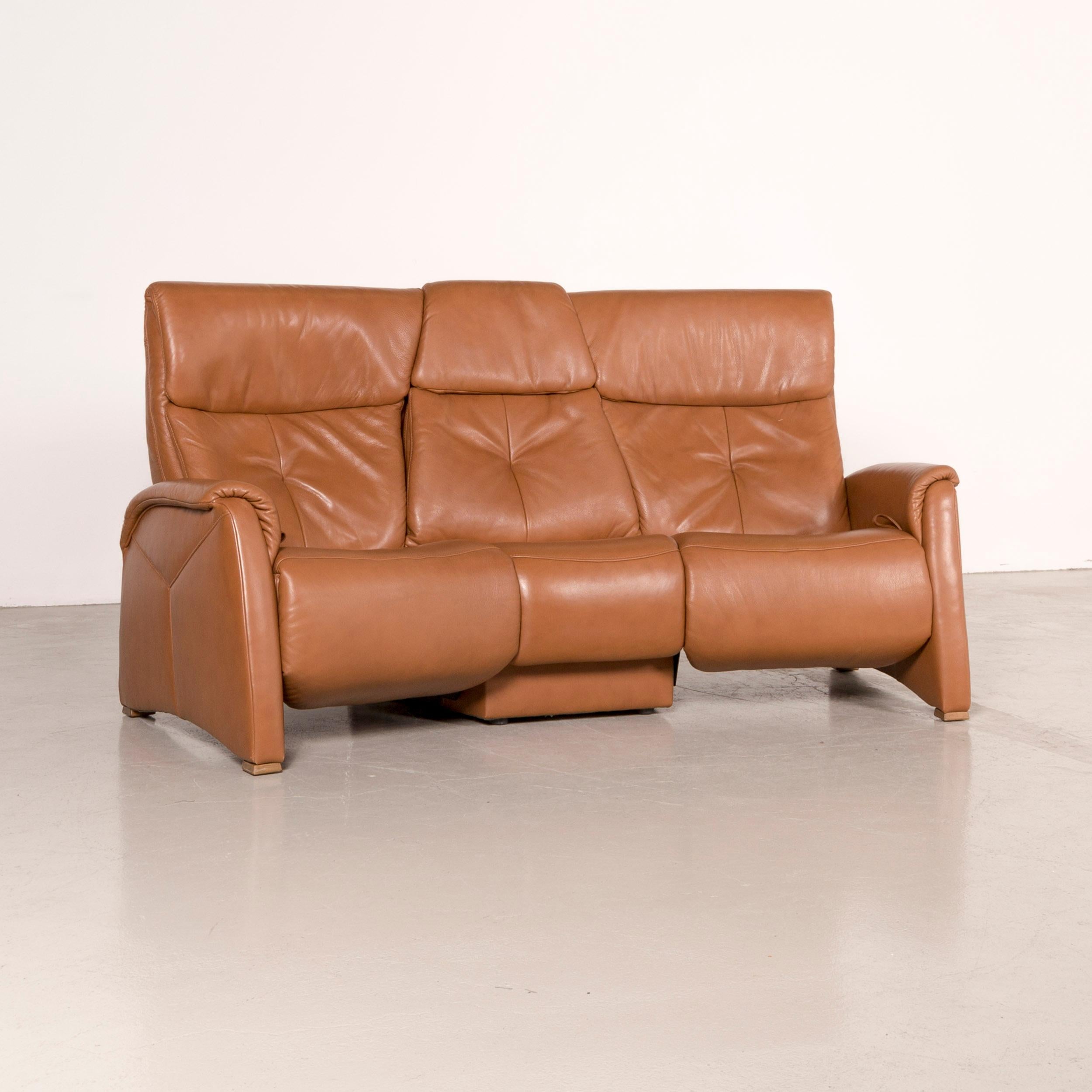 Modern Himolla Designer Sofa Brown Leather Three-Seat Couch Recliner Function For Sale
