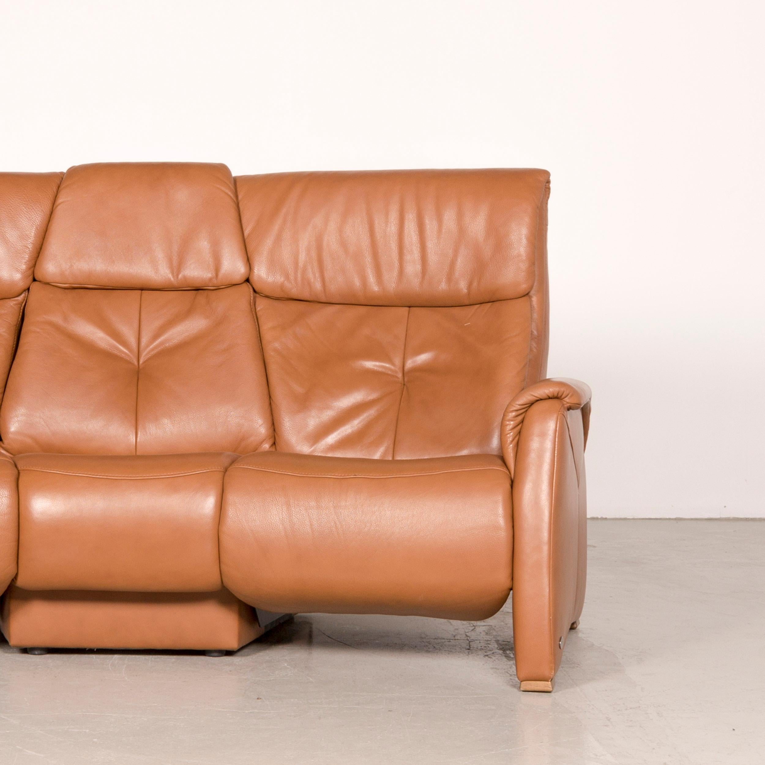 Contemporary Himolla Designer Sofa Brown Leather Three-Seat Couch Recliner Function For Sale