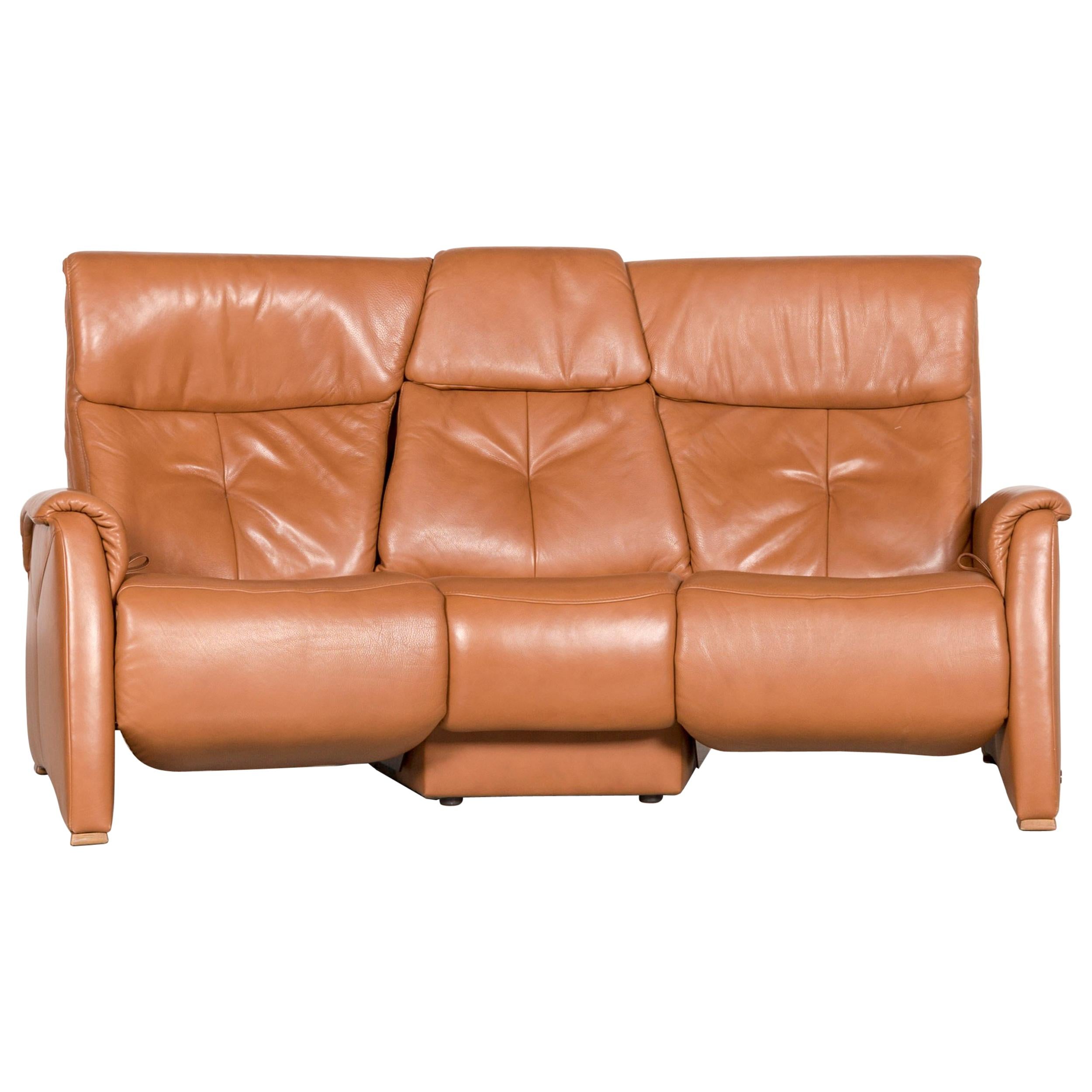 Himolla Designer Sofa Brown Leather Three-Seat Couch Recliner Function For Sale