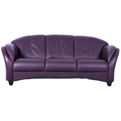 Himolla Designer Sofa Cuir Violet Canapé Trois Sièges Allemagne Moderne