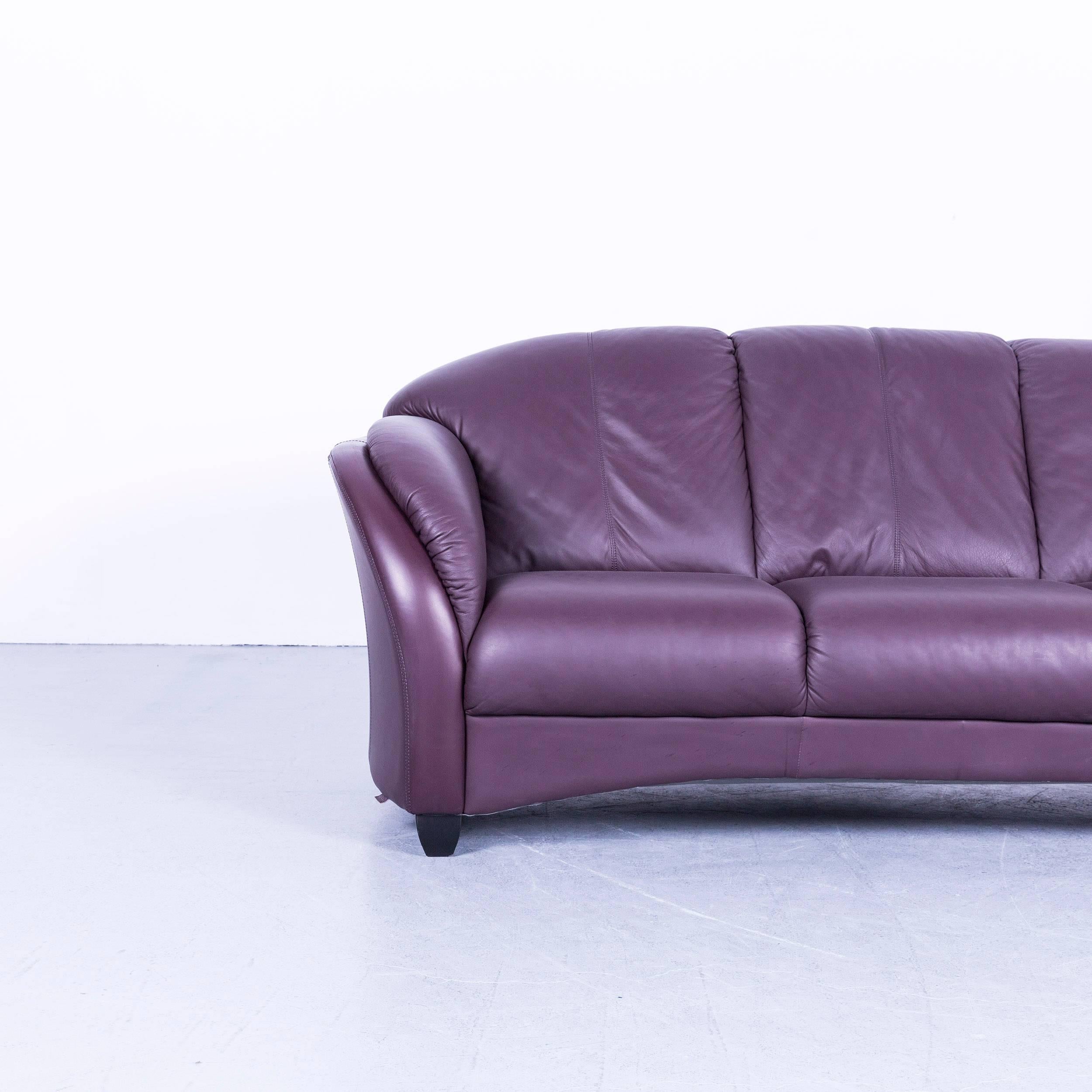 Himolla Designer Sofa Leather Purple Three-Seat Couch Germany Modern In Good Condition In Cologne, DE