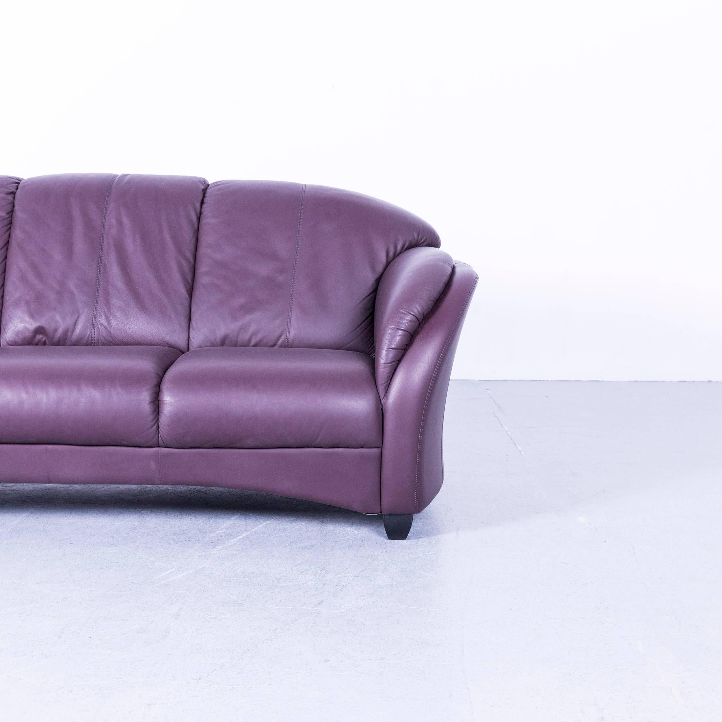 Contemporary Himolla Designer Sofa Leather Purple Three-Seat Couch Germany Modern