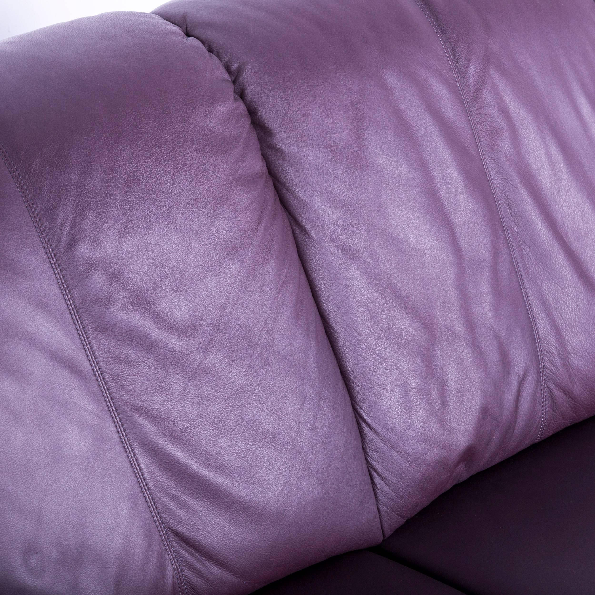 Himolla Designer Sofa Leather Purple Three-Seat Couch Germany Modern 3