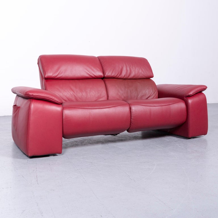 Himolla Designer Sofa Red TwoSeat Couch, Germany, Electric Recliner at