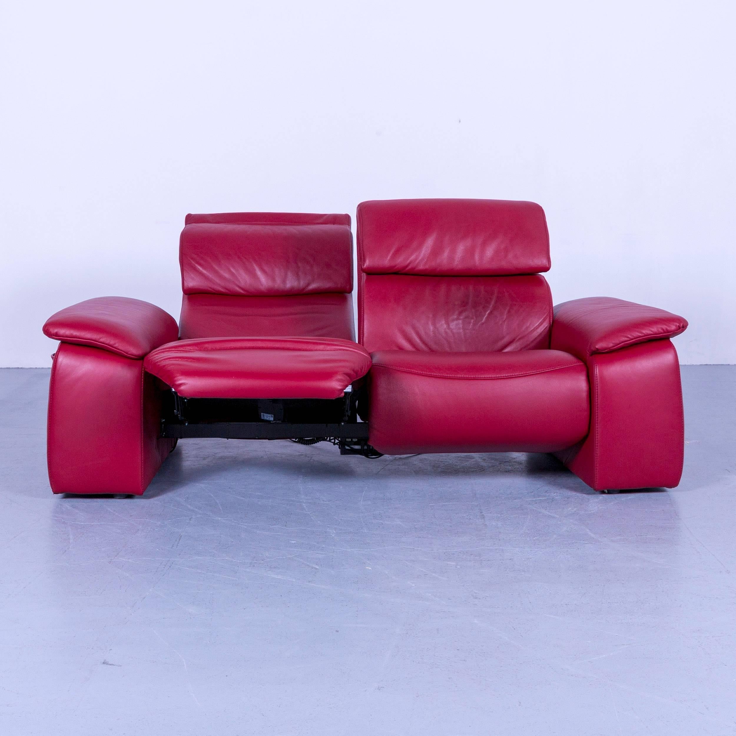 Himolla designer sofa leather red two-seat couch Germany modern, in a minimalistic and modern design, made for pure comfort.