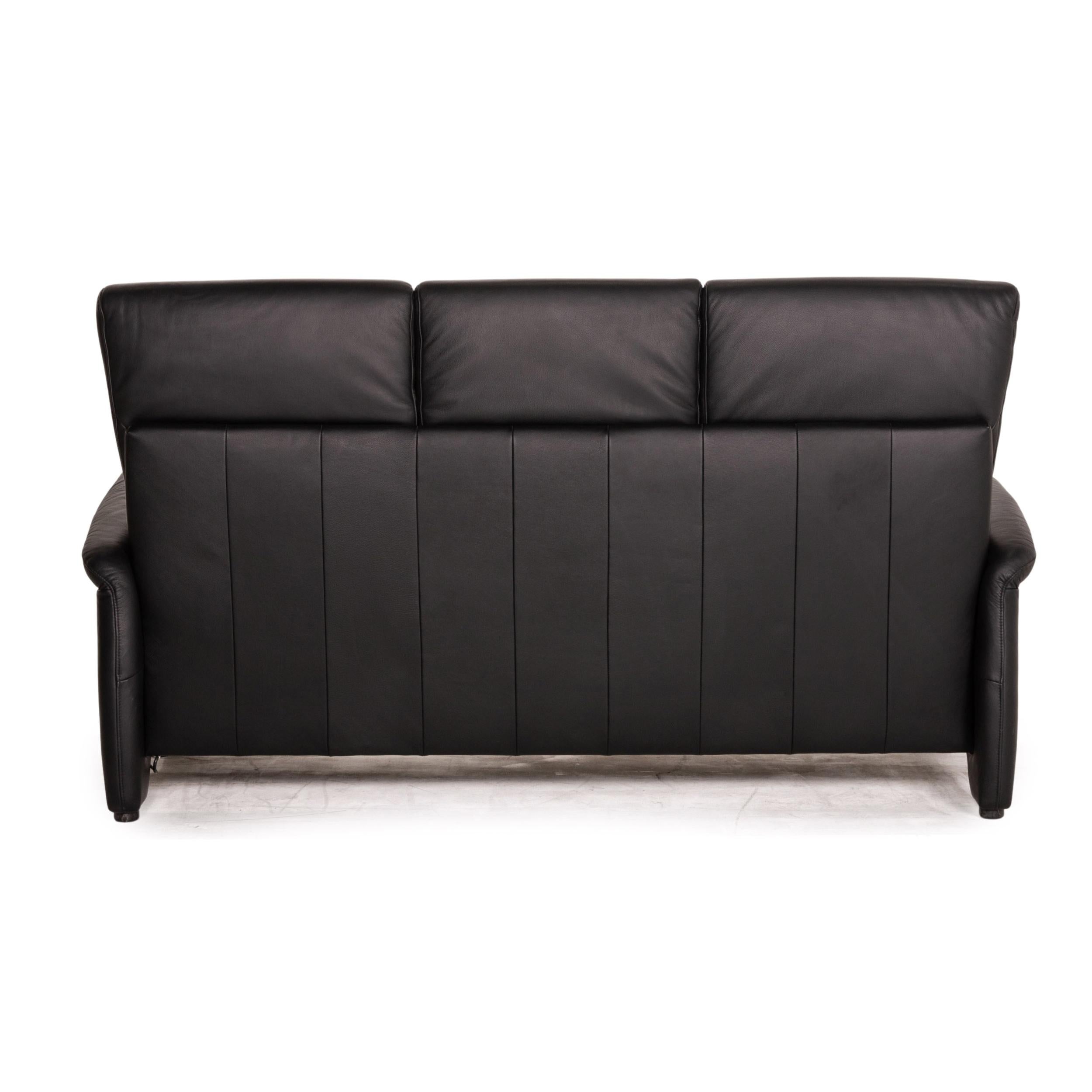 Himolla Ergoline Leather Sofa Black Three Seater Function Couch For Sale 4