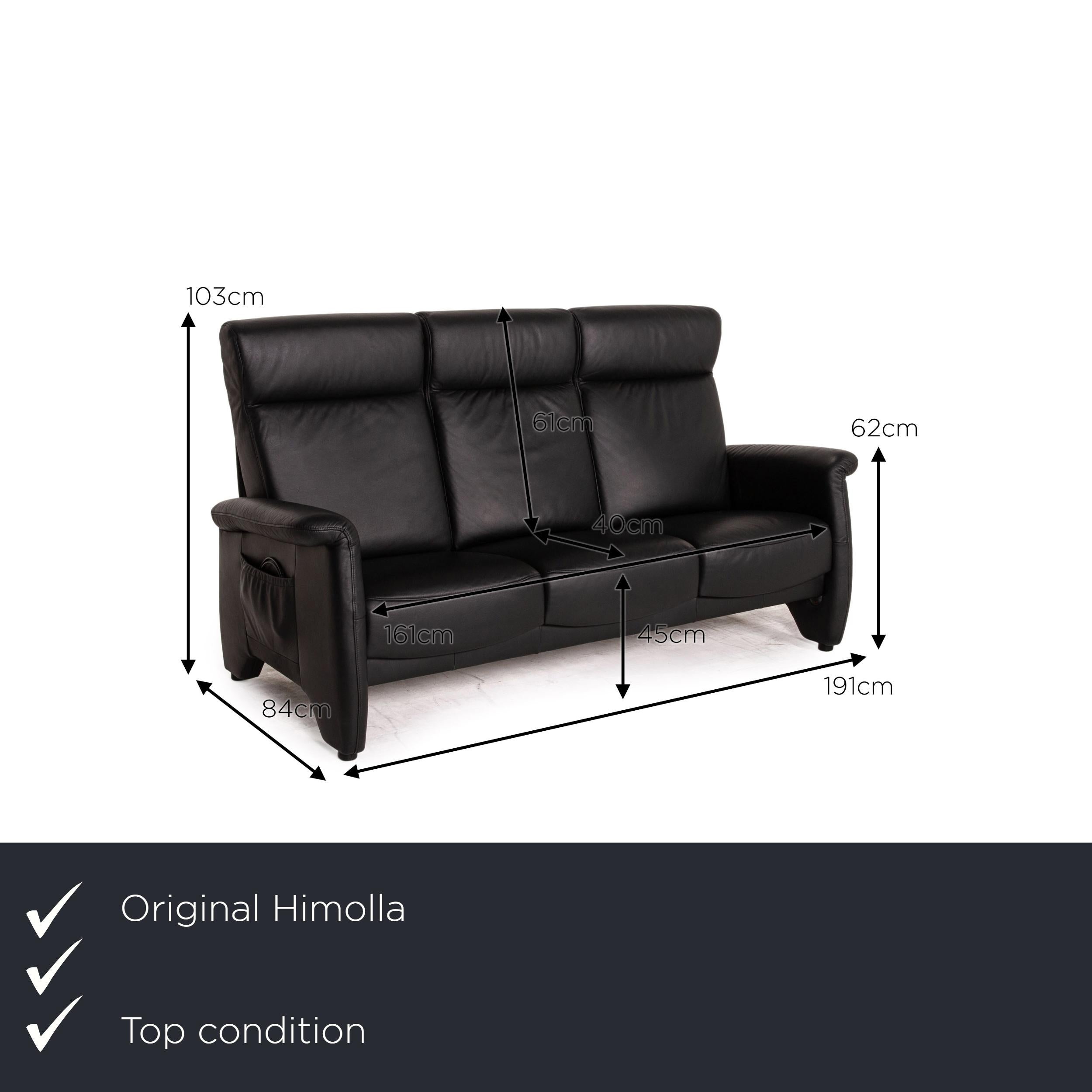 We present to you a Himolla Ergoline leather sofa black three seater function couch.

 
Product measurements in centimeters:
 

Depth: 84
Width: 191
Height: 103
Seat height: 45
Rest height: 62
Seat depth: 40
Seat width: 161
Back height: