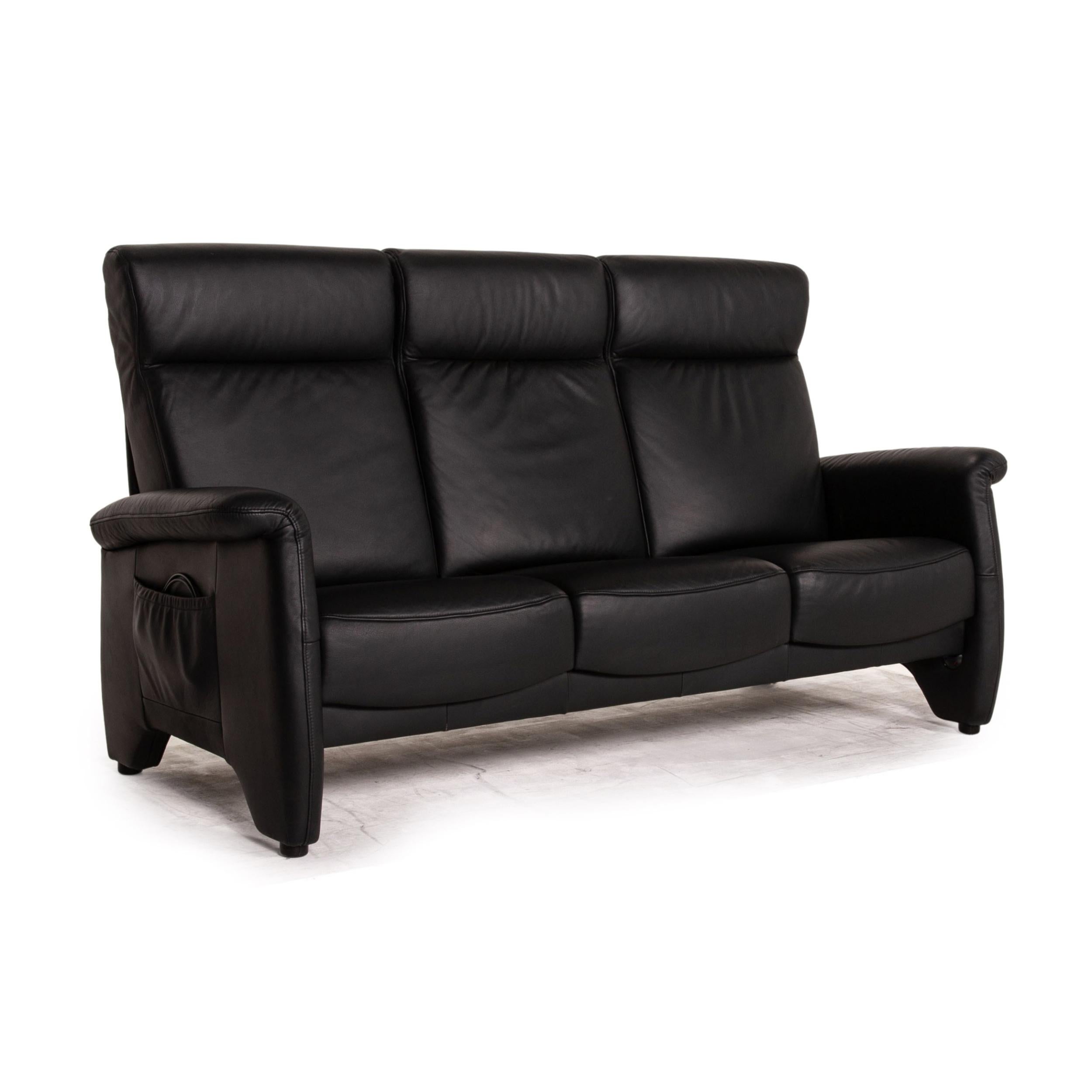 Himolla Ergoline Leather Sofa Black Three Seater Function Couch For Sale 1