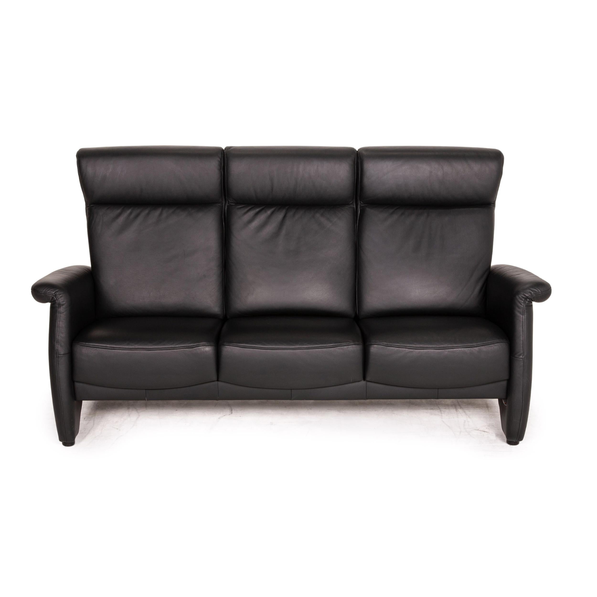 Himolla Ergoline Leather Sofa Black Three Seater Function Couch For Sale 2