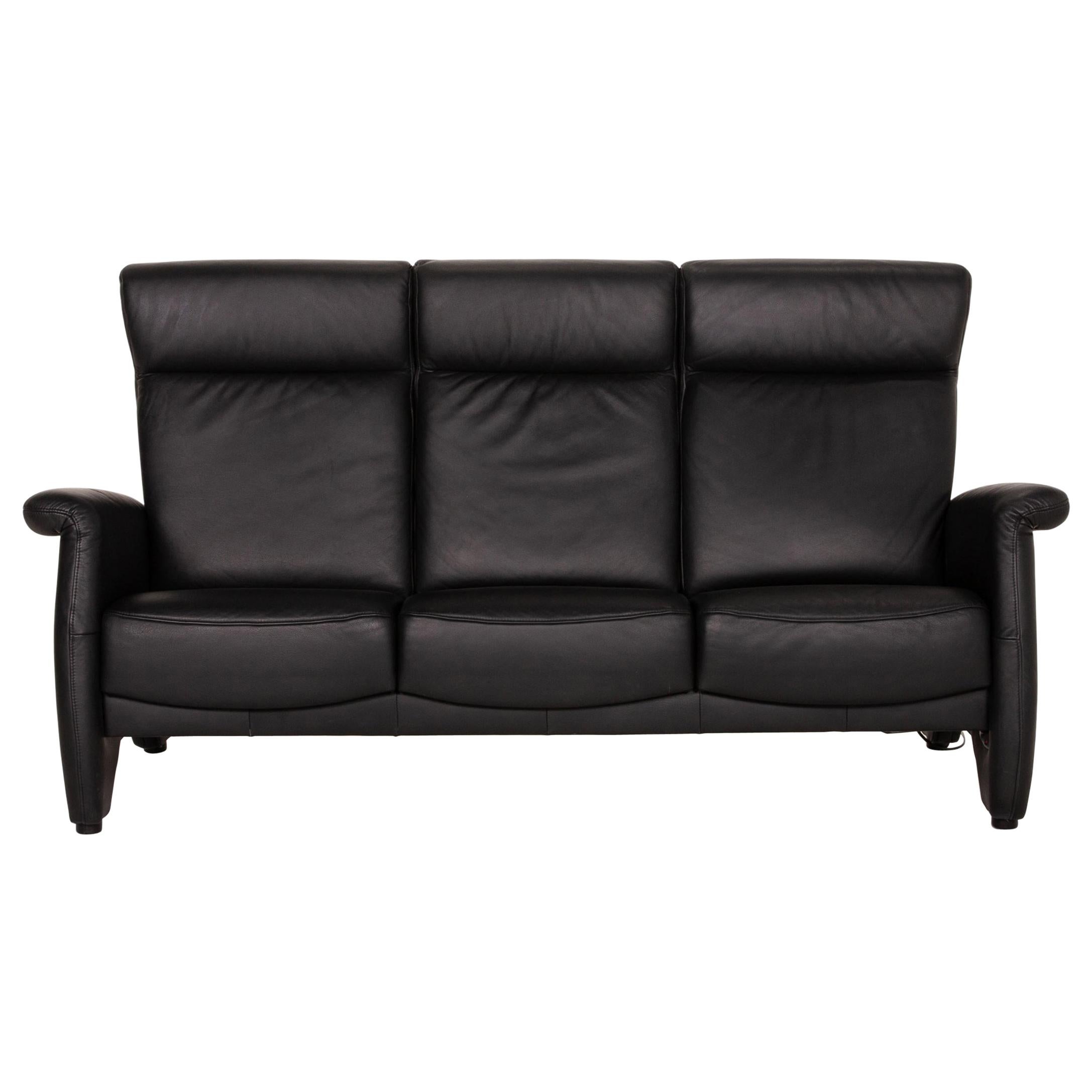 Himolla Ergoline Leather Sofa Black Three Seater Function Couch For Sale