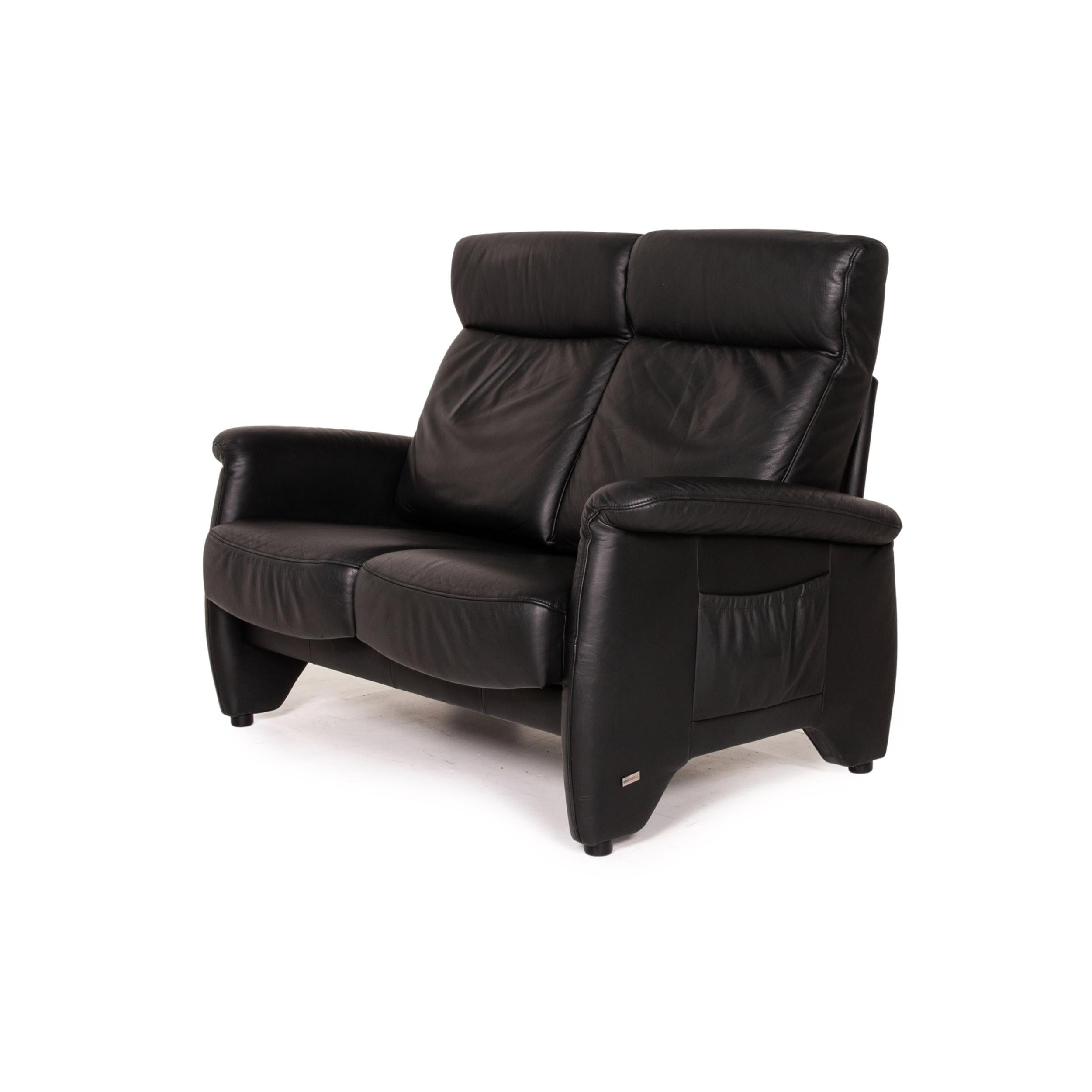 Modern Himolla Ergoline Leather Sofa Black Two-Seater Function Couch For Sale