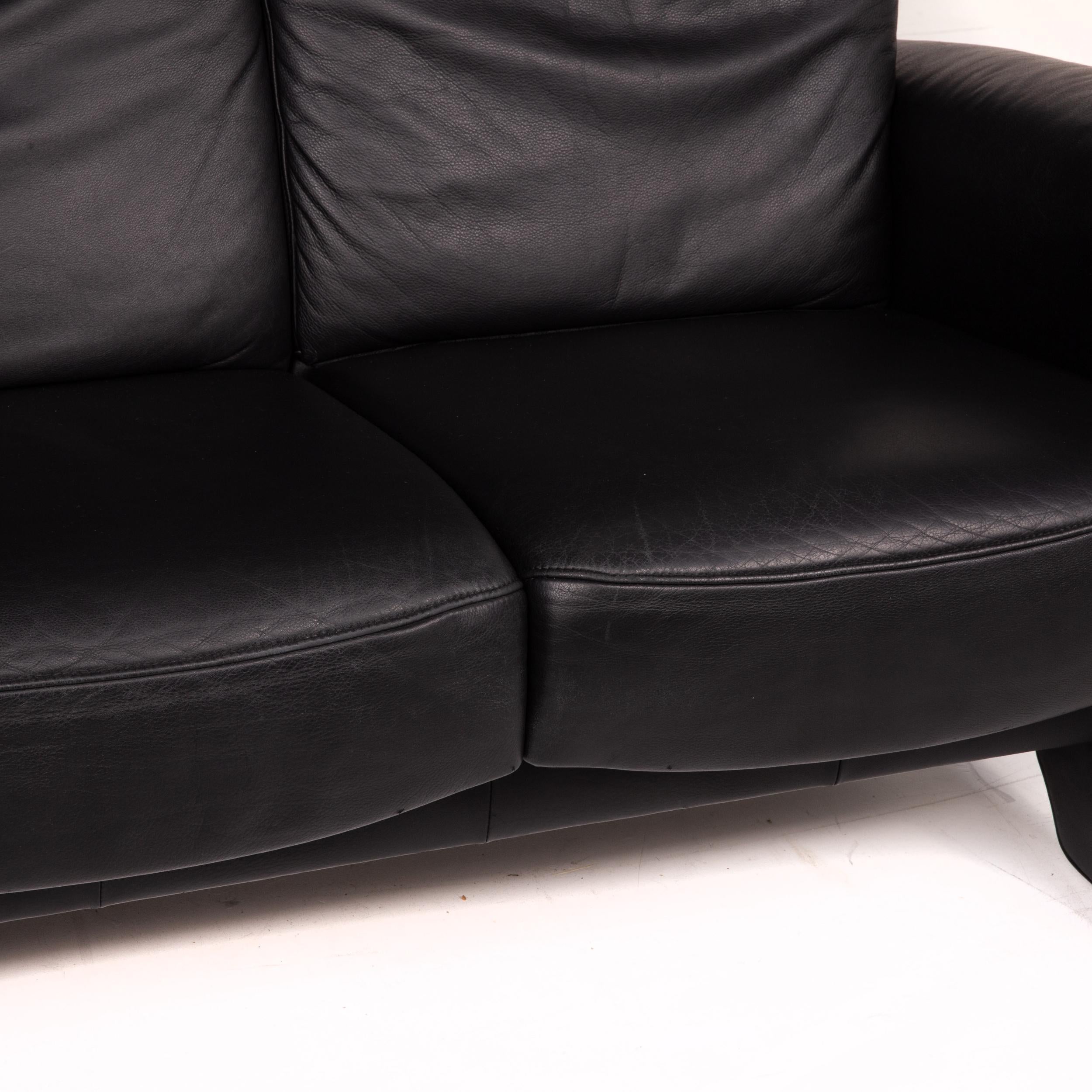 Polish Himolla Ergoline Leather Sofa Black Two-Seater Function Couch For Sale