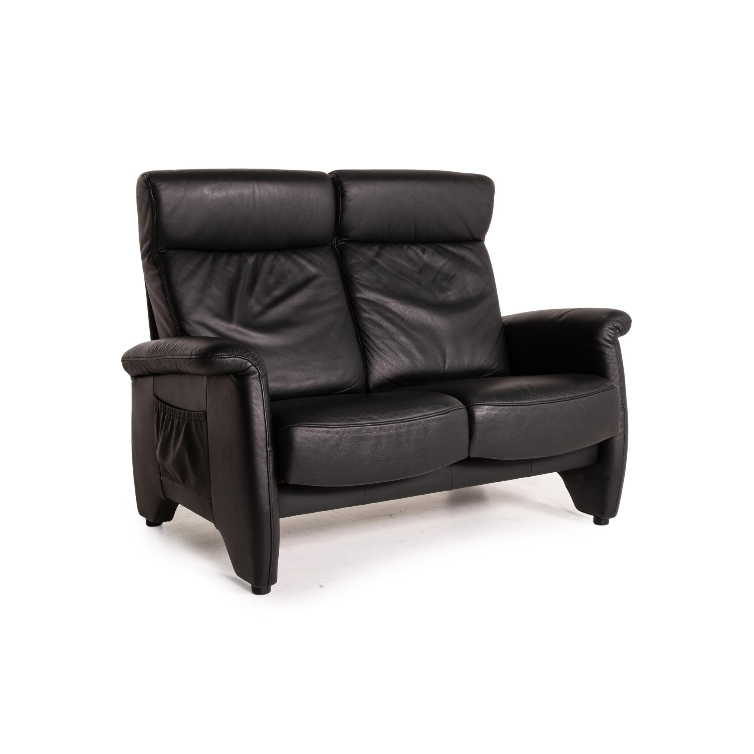 Himolla Ergoline Leather Sofa Black Two-Seater Function Couch For Sale 3
