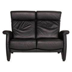 Himolla Ergoline Leather Sofa Black Two-Seater Function Couch