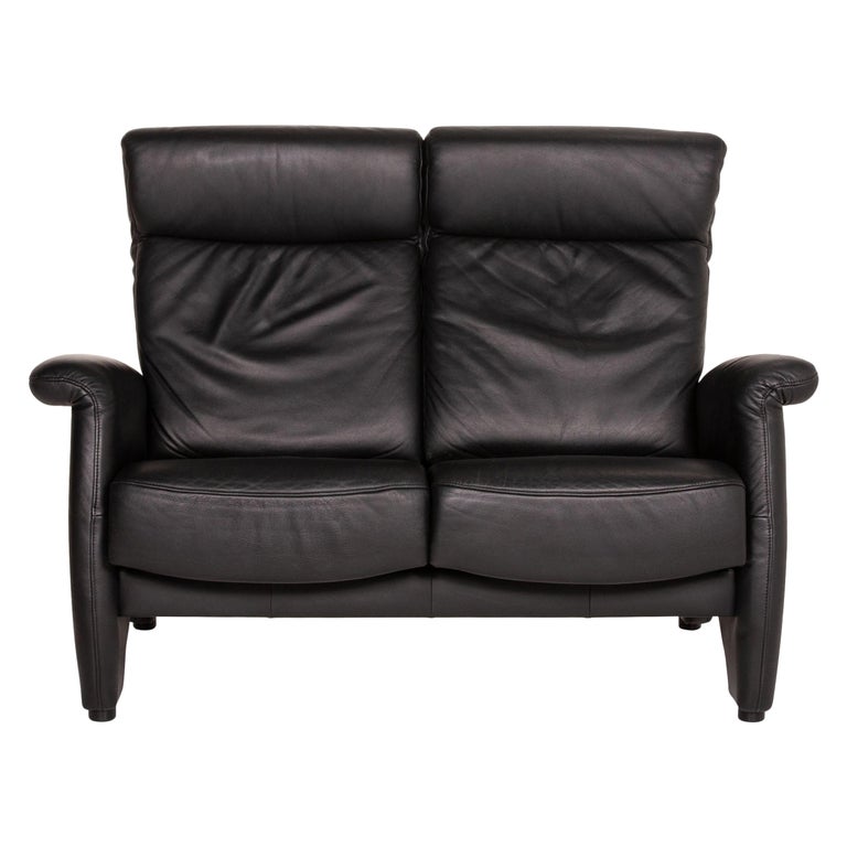 Himolla Ergoline Leather Sofa Black Two-Seater Function Couch For Sale at  1stDibs