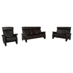 Himolla Ergoline Leather Sofa Set Black Function 1 Three-Seater 1 Two-Seater