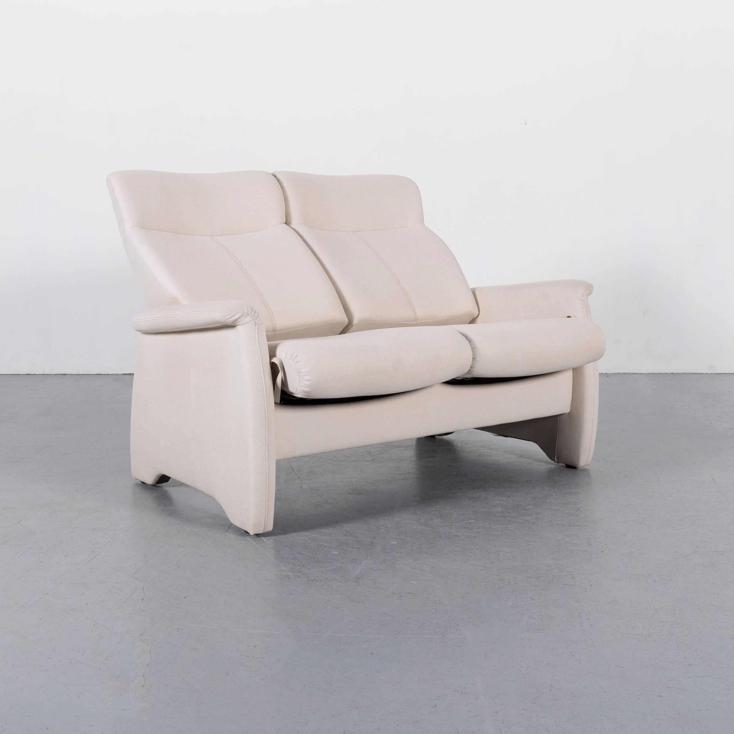 German Himolla Fabric Sofa Off-White Two-Seat Couch Recliner For Sale