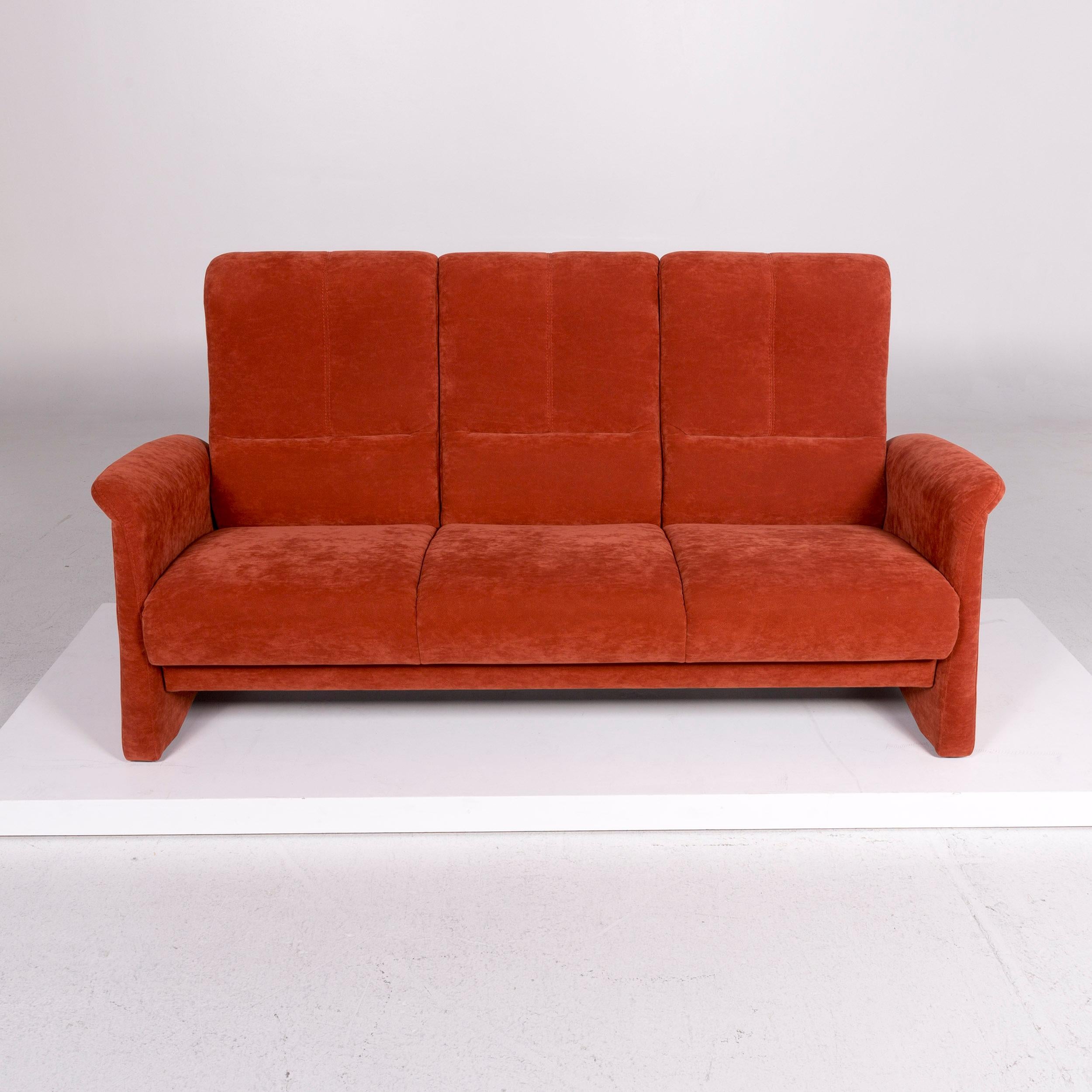 Polish Himolla Fabric Sofa Orange Rust Red Three-Seat Couch