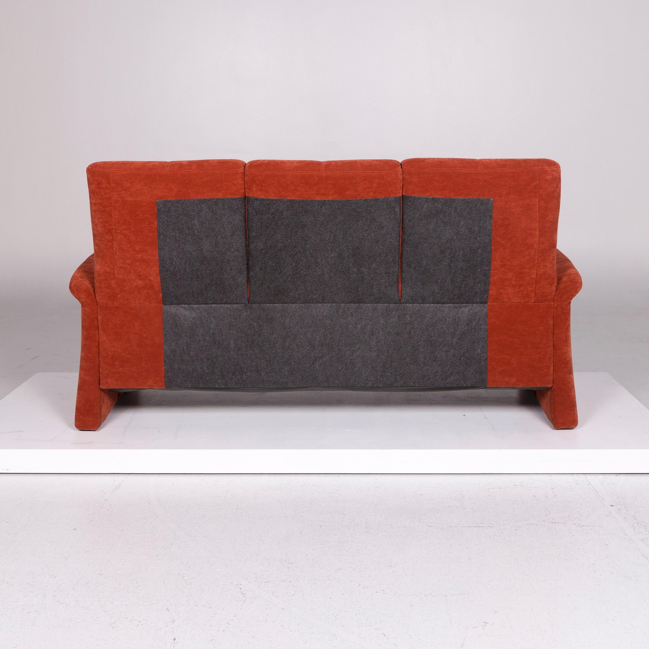 Contemporary Himolla Fabric Sofa Orange Rust Red Three-Seat Couch