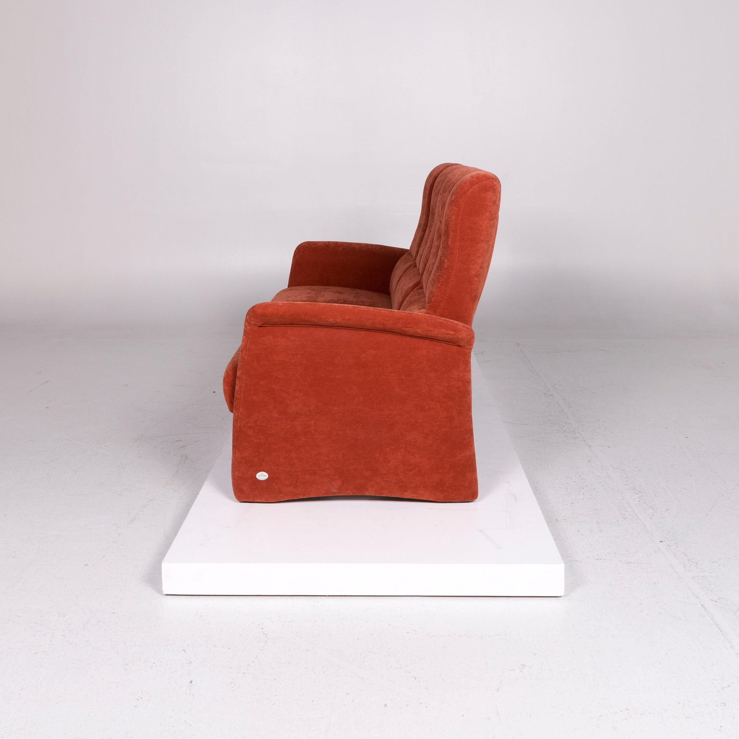 Himolla Fabric Sofa Orange Rust Red Three-Seat Couch 1