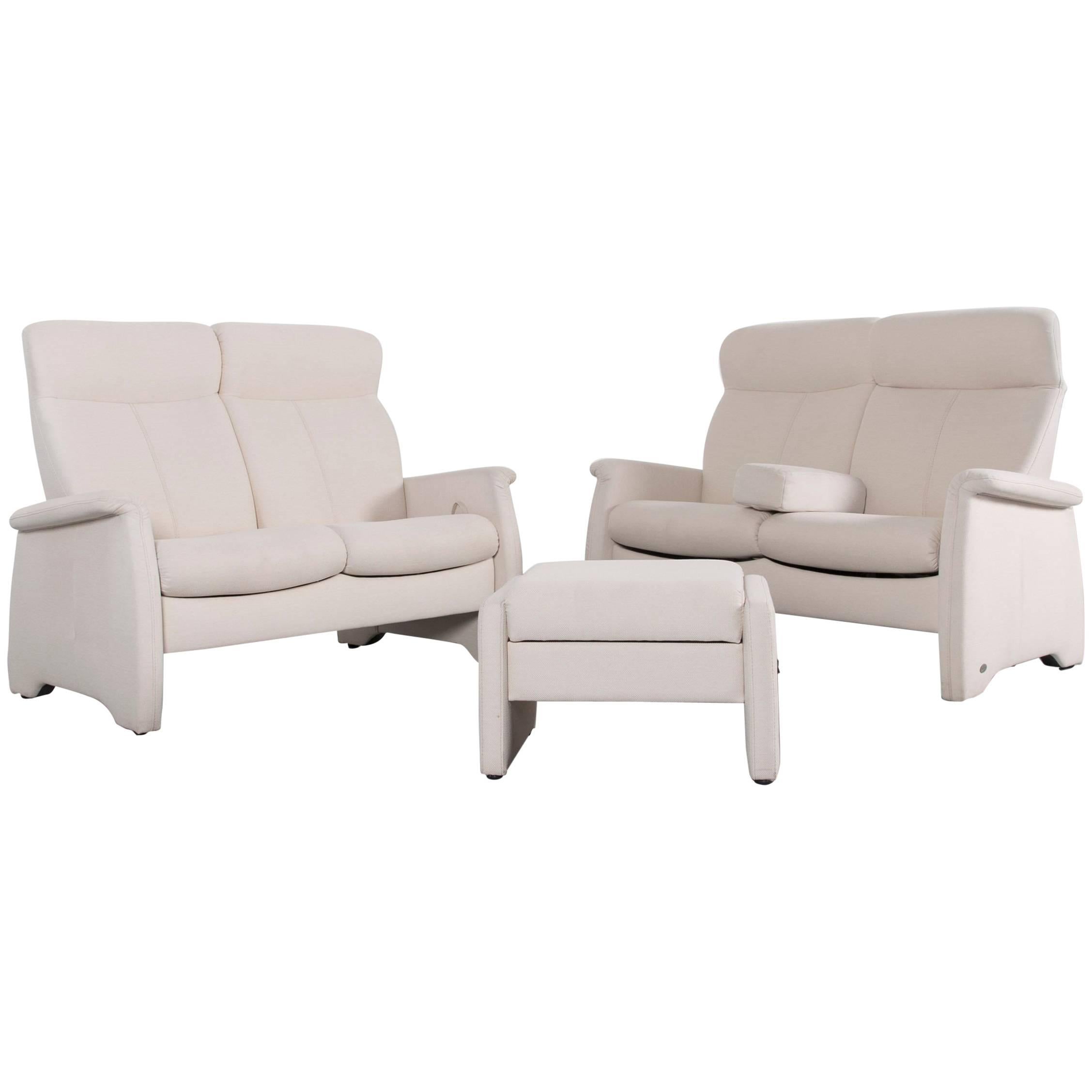 Himolla Fabric Sofa Set Off-White Two-Seat Foot-Stool For Sale