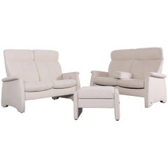 Himolla Fabric Sofa Set Off-White Two-Seat Foot-Stool