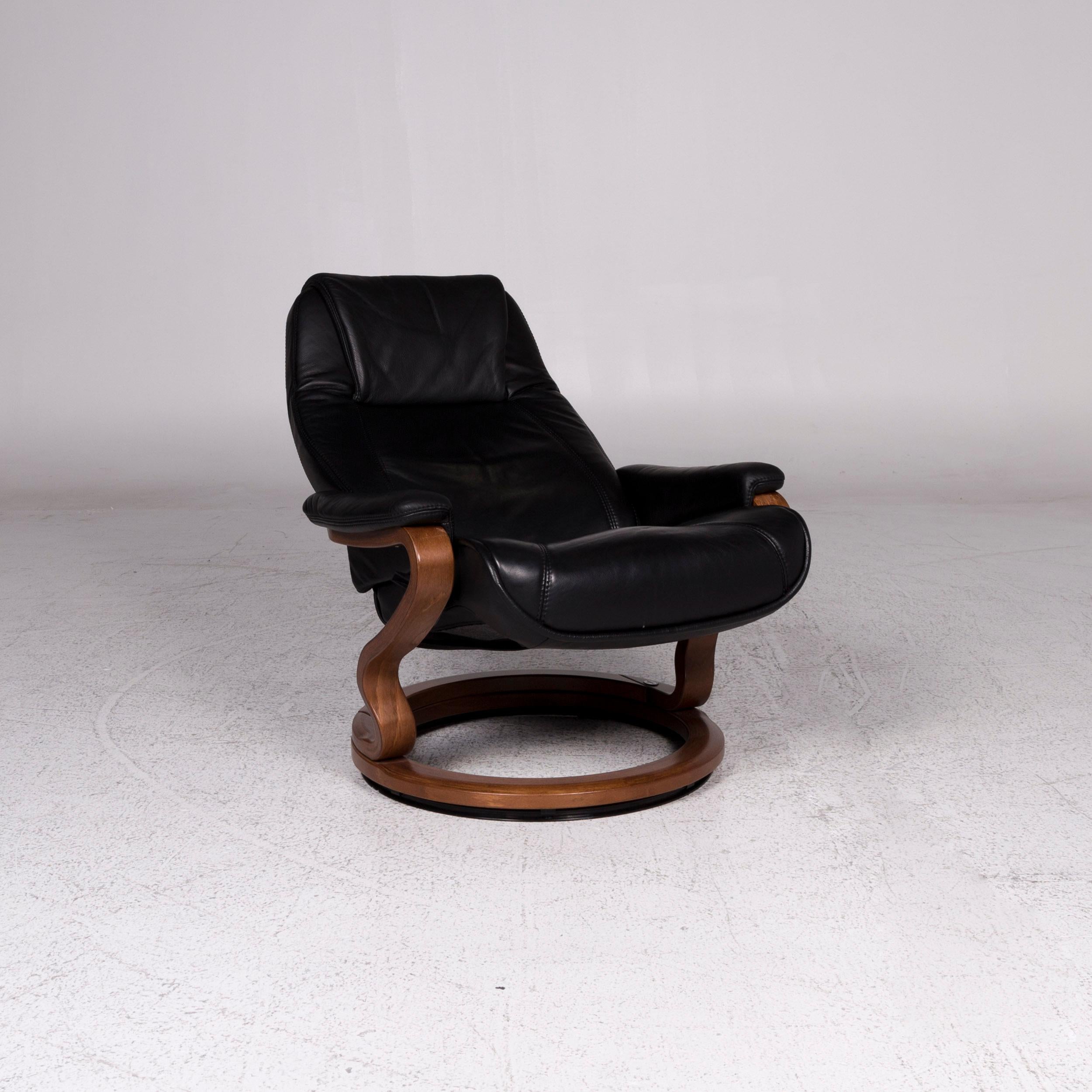 Modern Himolla Leather Armchair Black Wood Relax Function For Sale