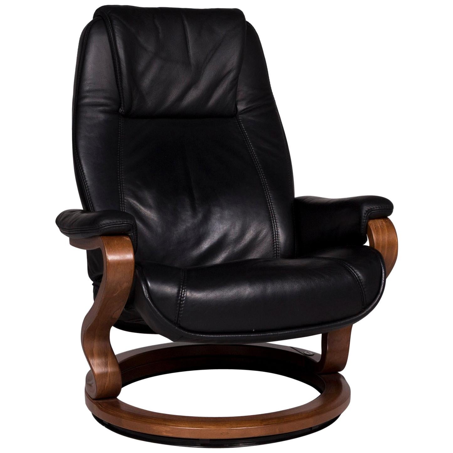 Himolla Leather Armchair Black Wood Relax Function For Sale