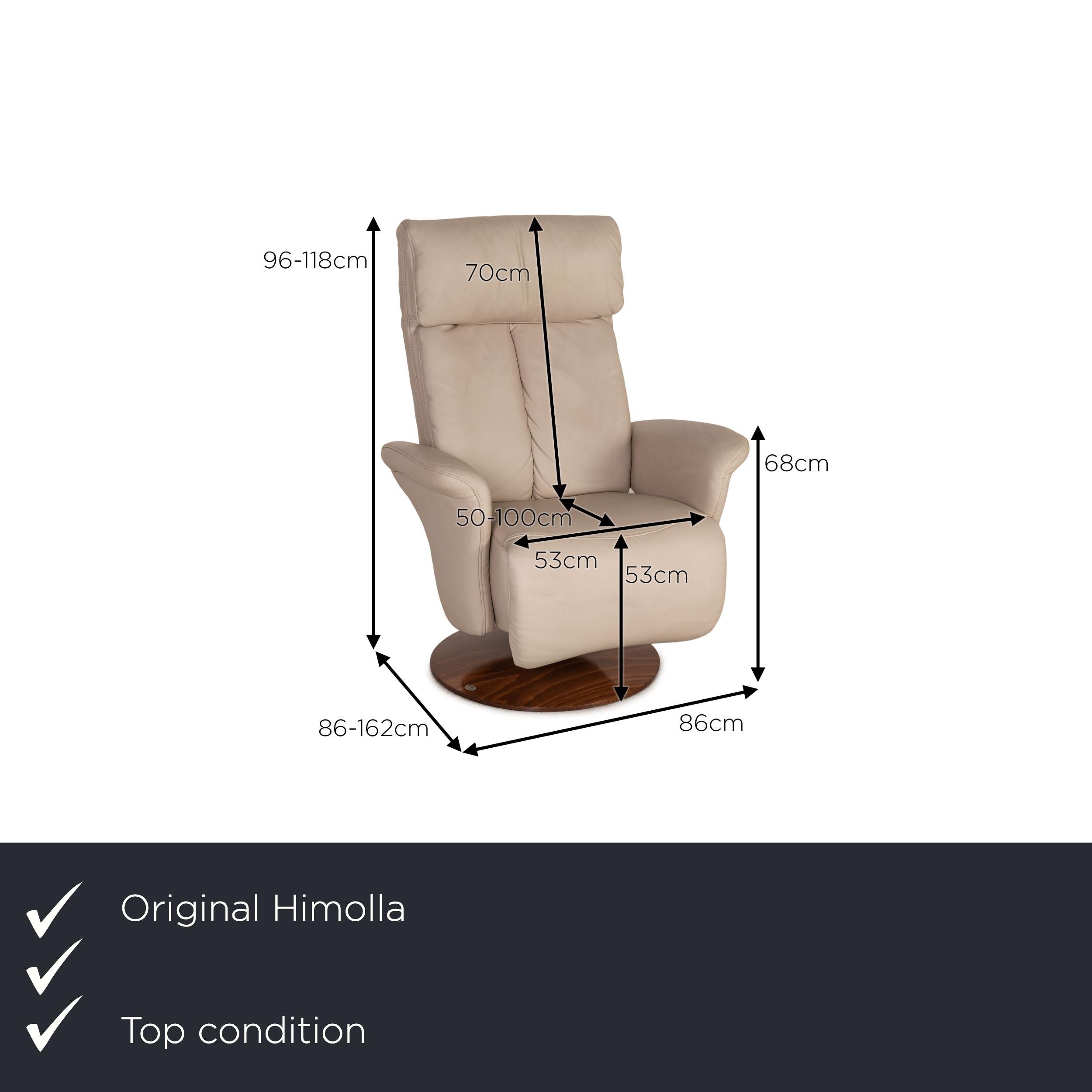 We present to you a Himolla leather armchair cream function relaxation function.

Product measurements in centimeters:

Depth: 86
Width: 86
Height: 96
Seat height: 53
Rest height: 68
Seat depth: 50
Seat width: 53
Back height: 70.

 