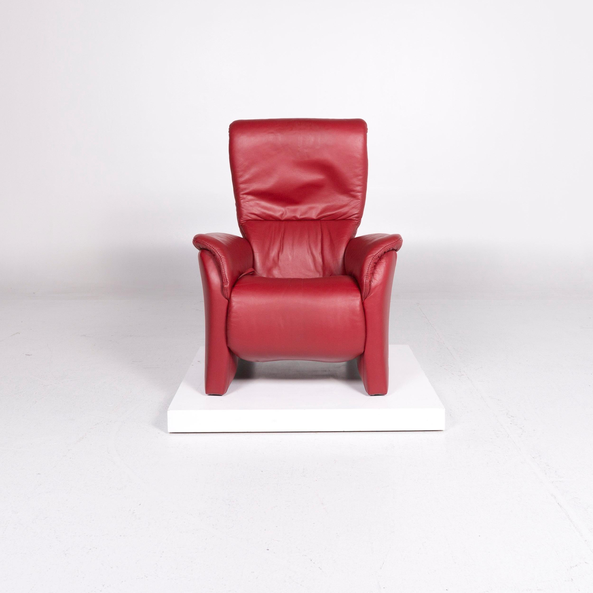 We bring to you a Himolla leather armchair red relax function.

Product measurements in centimetres:
 
Depth 83
Width 79
Height 107
Seat-height 43
Rest-height 57
Seat-depth 55
Seat-width 44
Back-height 67.
  