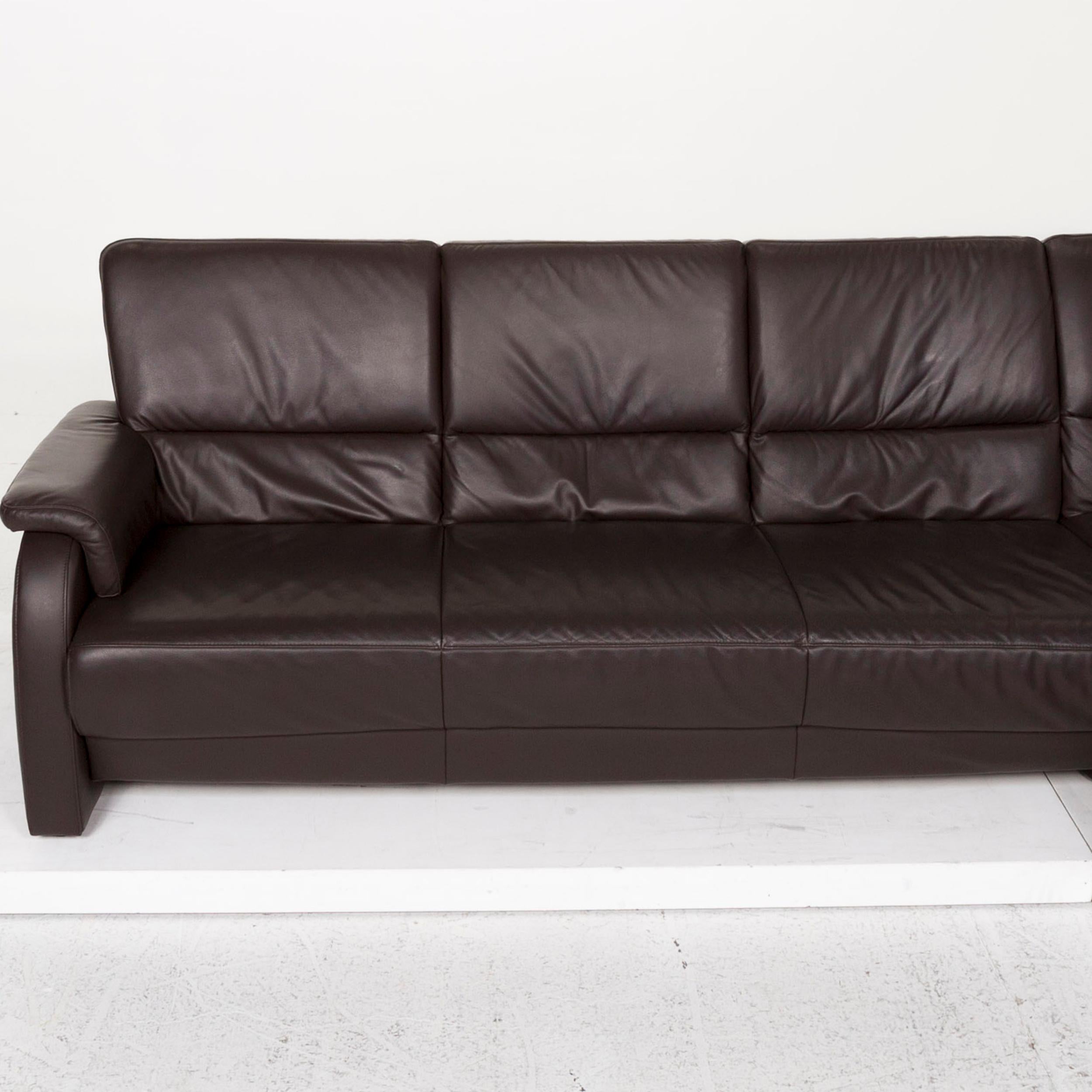 Polish Himolla Leather Corner Sofa Brown Dark Brown Couch For Sale